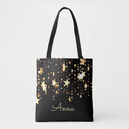 Elegant, zwart, gouden sterren, gepersonaliseerd tote bag (Voorkant)