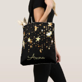 Elegant, zwart, gouden sterren, gepersonaliseerd tote bag (Dichtbij)