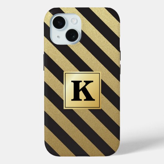 Elegant zwart gouden strepen monogram Case-Mate iPhone case (Achterkant)