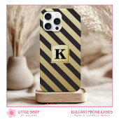 Elegant zwart gouden strepen monogram Case-Mate iPhone case