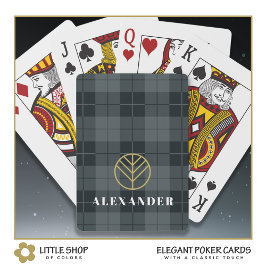 Elegant Zwart Gouden Tartan Plaid Monogram Pokerkaarten