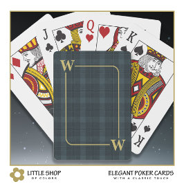 Elegant Zwart Gouden Vensterruit Ruitjes Monogram Pokerkaarten