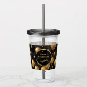 Elegant zwart gouden verjaardagsballonnen patroon acryl drinkbeker (Voorkant)