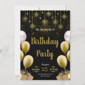 Elegant zwart & gouden verjaardagsfeest kaart (Voorkant)