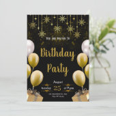 Elegant zwart & gouden verjaardagsfeest kaart (Staand voorkant)