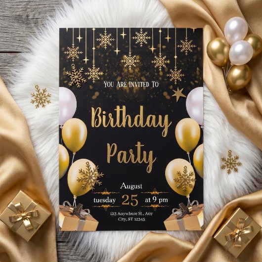 Elegant zwart & gouden verjaardagsfeest kaart