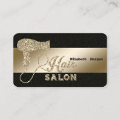 Elegant, zwart, goudglitter hairdroger visitekaartje (Voorkant)