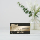 Elegant, zwart, goudglitter hairdroger visitekaartje (Staand voorkant)