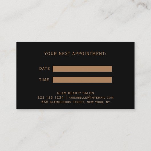 Elegant zwart goudhaar kapsalon afsprakenkaartje (Achterkant)
