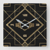 Elegant zwart-goudkunstdeco vierkante klok (Voorkant)