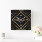 Elegant zwart-goudkunstdeco vierkante klok (Huis)