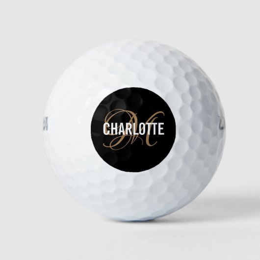 Elegant zwart goudmonogram Golf Balls Golfballen (Voorkant)