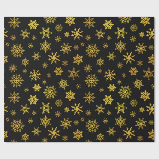Elegant zwart-goudsneeuwvlokje cadeaupapier (Vlak)