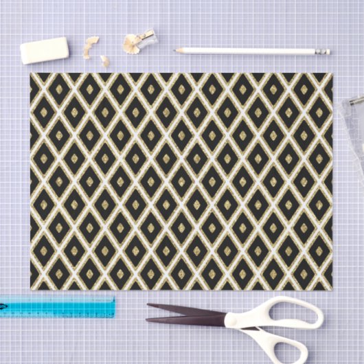 elegant zwart goudwit ruitvormig weefsel tissuepapier (Craft)