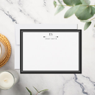 Elegant zwart grensmonogram notitiekaartje