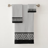Elegant zwart Grieks patroon op lichtgrijs en zwar Bad Handdoek (Insitu)