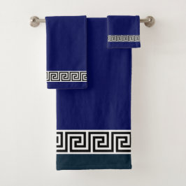 Elegant zwart Griekse patroon op donker marineblau Bad Handdoek