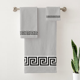 Elegant zwart Griekse patroon op licht zilvergrijs Bad Handdoek