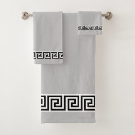 Elegant zwart Griekse patroon op zilvergrijs Bad Handdoek