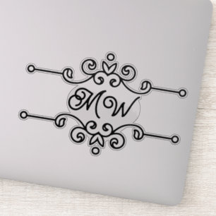 Elegant Zwart Grijs Bloei Toevoegen Monogram  Sticker