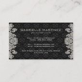 Elegant Zwart & Grijs  Bloemen Damasks 2 Visitekaartje (Achterkant)