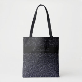 Elegant Zwart | Grijs Glitter Girly gepersonalisee Tote Bag