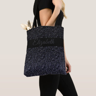 Elegant Zwart | Grijs Glitter Girly gepersonalisee Tote Bag