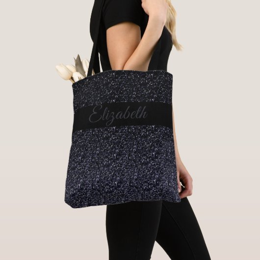 Elegant Zwart | Grijs Glitter Girly gepersonalisee Tote Bag (Dichtbij)
