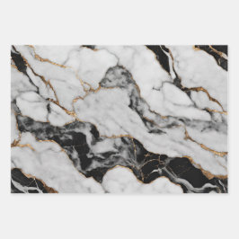 Elegant Zwart Grijs Goud Marmer Inpakpapier Vel