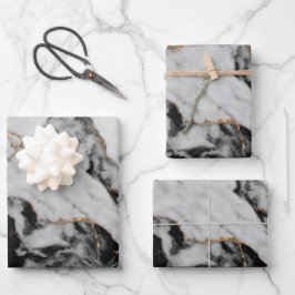 Elegant Zwart Grijs Goud Marmer Inpakpapier Vel