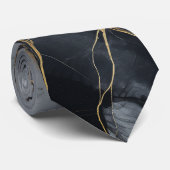 Elegant Zwart Grijs Goud Marmer Stropdas (Opgerold)