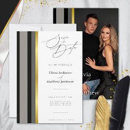 Elegant Zwart Grijs Goud Strepen Typografie Bruilo Save The Date