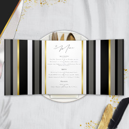 Elegant Zwart Grijs Gouden Streep Huwelijk Uitgevo Drieluik Kaart