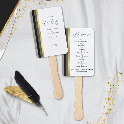 Elegant zwart grijs gouden streep trouwprogramma handwaaier