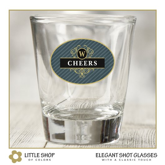 Elegant zwart grijs krijtstreep gepersonaliseerd shot glas