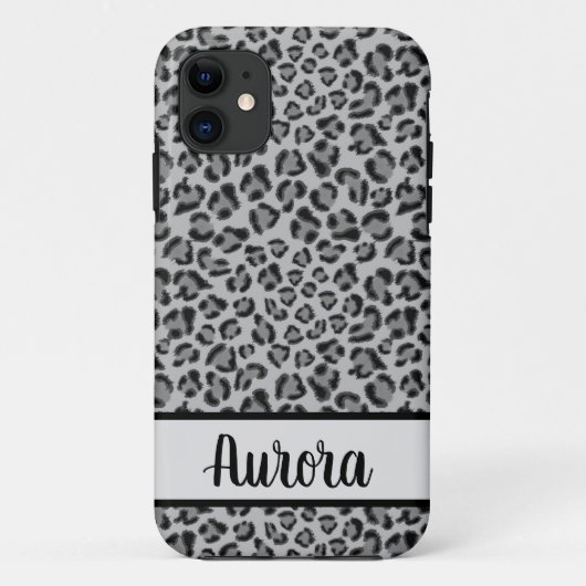 Elegant Zwart grijs Leopard cheetah patroon Case-Mate iPhone Case (Achterkant)