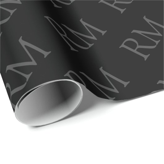 Elegant Zwart Grijs Minimalistisch Eenvoudig Monog Cadeaupapier (Rol Hoek)