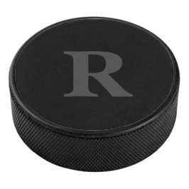 Elegant zwart & grijs monogram hockey puck
