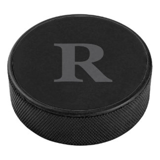 Elegant zwart & grijs monogram hockey puck