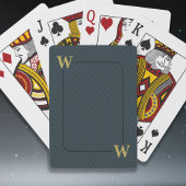 Elegant Zwart Grijs Pinstripe Custom Goud Initiaal Pokerkaarten