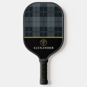 Elegant zwart grijs plaathartan monogram pickleball paddle (Voorkant)