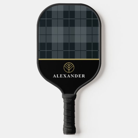 Elegant zwart grijs plaathartan monogram pickleball paddle (Voorkant)