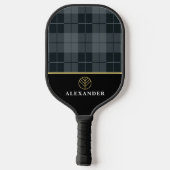 Elegant zwart grijs plaathartan monogram pickleball paddle (Achterkant)