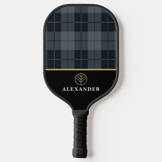 Elegant zwart grijs plaathartan monogram pickleball paddle (Achterkant)