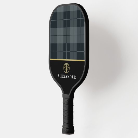 Elegant zwart grijs plaathartan monogram pickleball paddle (Links)