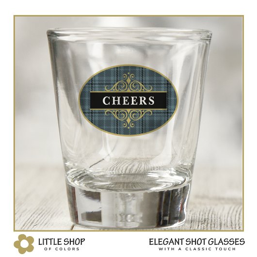 Elegant Zwart Grijs Plaid Gepersonaliseerd Shot Glas