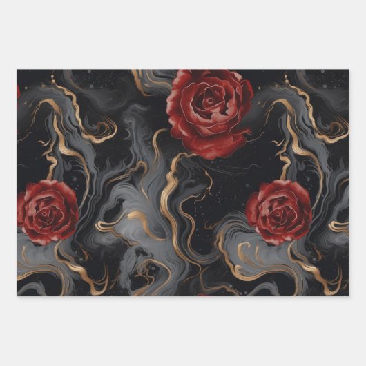 Elegant Zwart Grijs Rood en Goud Marmer Decoupage Inpakpapier Vel (Voorkant 2)