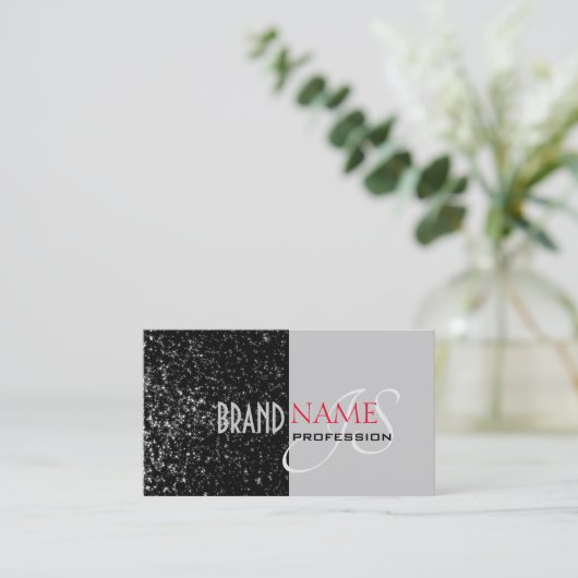 Elegant Zwart Grijs Tiny Glittered Stars Initialen Visitekaartje (Staand voorkant)