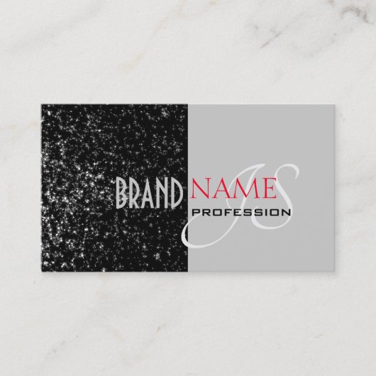 Elegant Zwart Grijs Tiny Glittered Stars Initialen Visitekaartje (Voorkant)