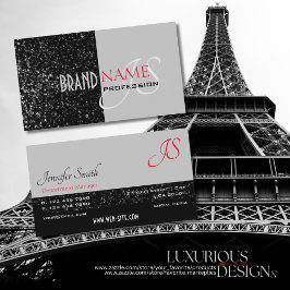 Elegant Zwart Grijs Tiny Glittered Stars Initialen Visitekaartje